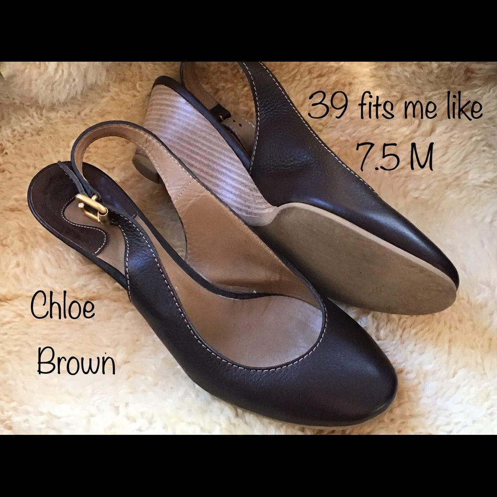 Authentic Chloe Brown Low Wedges 39 fits like 7.5M